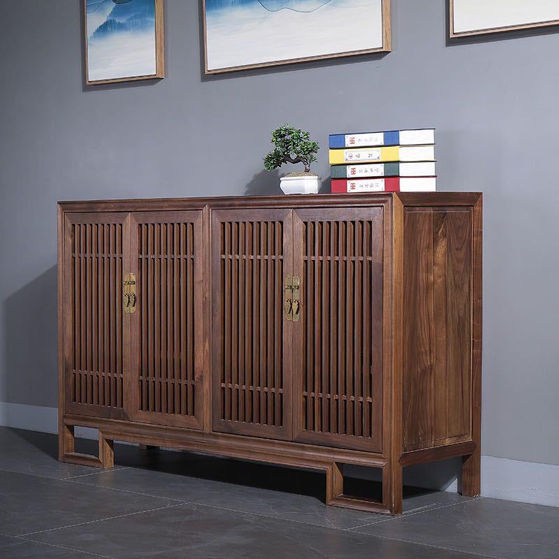 新中式餐边柜老榆木玄关柜全实木收纳柜客厅柜黑胡桃色储物柜鞋柜