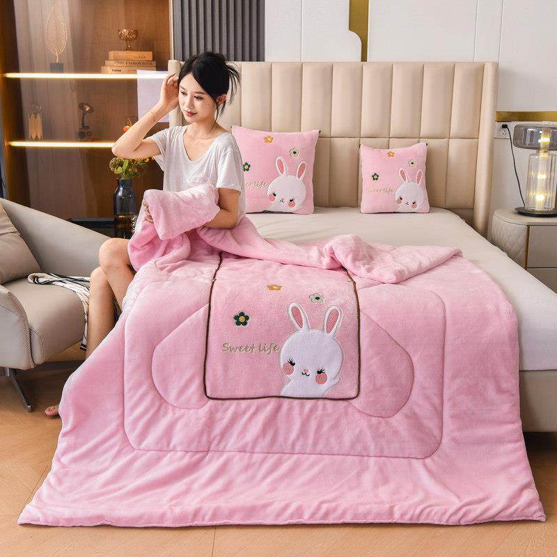 粉萌小兔加厚牛奶绒抱枕被子两用冬季午睡办公司汽车载枕头二合一,居家布艺,抱枕被,淘宝优惠券,粉丝福利购,淘宝优惠卷