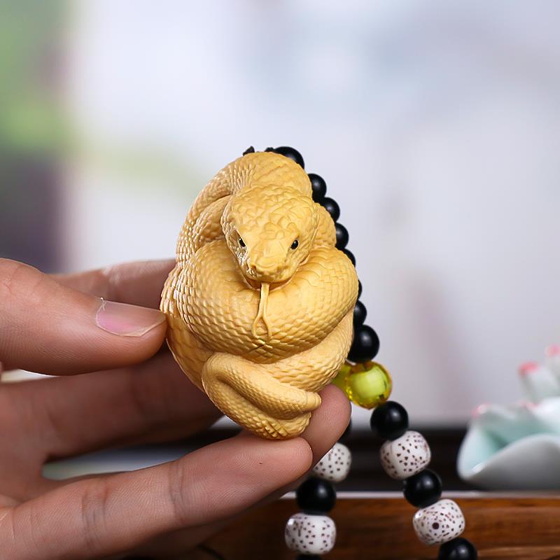 黄杨木雕生肖蛇手把件木质男女随身把玩盘玩送礼收藏车载挂件吊坠