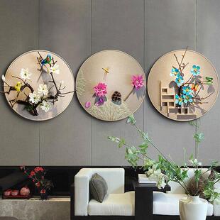 创意家居装饰挂件墙上墙面墙壁圆形立体壁饰壁饰挂饰覆古新中式