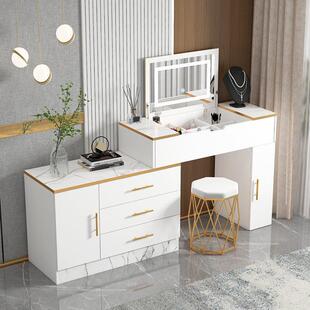 简约翻盖式梳妆台卧室现代多功能白色带灯化妆台收纳柜一体化妆桌