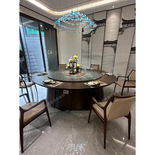 高端别墅新中式酒店餐桌大圆桌电动转盘B&B俱乐部酒店石板火锅桌