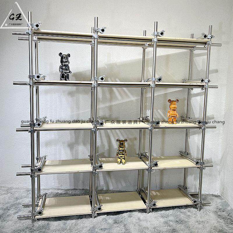 买手店鞋包架工业风陈列架不锈钢脚手架原木板展示架服装店装饰架