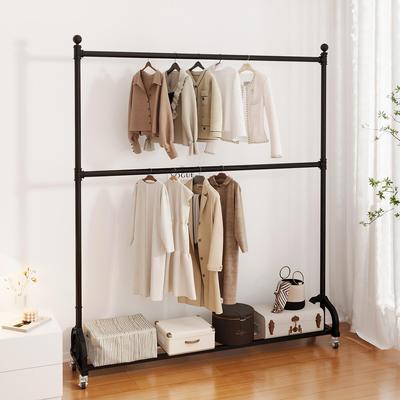 衣架落地卧室加粗加厚双层移动衣帽架双杆收纳家用晾衣落地挂衣架