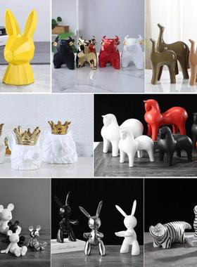 创意牛猫兔子马狮子米奇老鼠大象动物陶瓷工艺品客厅办公室学习家