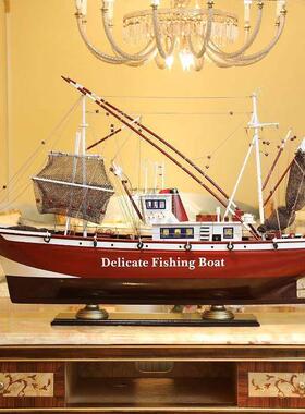 船模型摆件一帆风顺帆船摆件120cm木质渔船模型摆件地中海工艺船