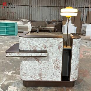 大理石公司酒店前台接待台会所吧台咖啡店不锈钢收银柜台定制