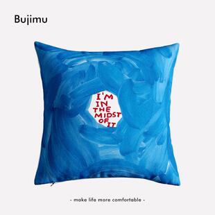 客厅趣味抱枕多巴胺沙发靠垫蓝色现代简约靠枕床头大靠背含芯枕套