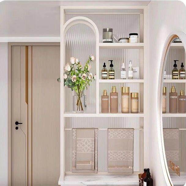 现代卫生间半墙屏风隔断置物架客厅卧室办公室简约玻璃铁艺置物柜