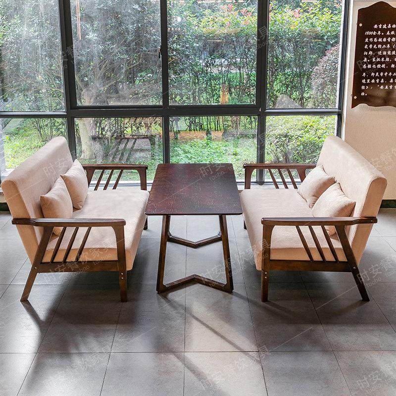 咖啡厅桌椅组合覆古茶楼酒馆休闲清吧奶茶店沙发实木卡座餐饮商用