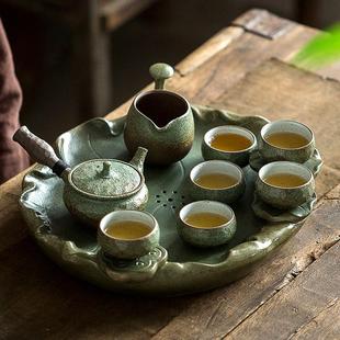 陶知怡中式 荷叶莲蓬小茶台功夫茶具套装 简约家用陶瓷茶盘泡茶套装