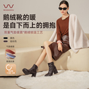 吴大叔2025秋冬时尚复古粗跟鹅绒靴气垫雪地靴女气质百搭时装短靴