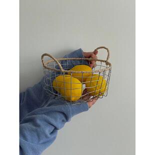 秘密卡车 覆古ins铁艺网格收纳篮藤条铁丝物篮手工编织零食置物篮