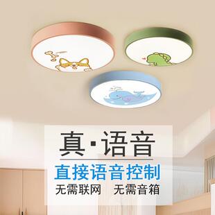 智能语音男孩女孩儿童房卡通吸顶灯卧室灯现代圆形房间LED灯具