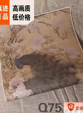 1:0.7高清古代花鸟名画覆制品清沈铨孔雀玉兰牡丹图53x91cm现货