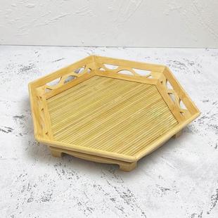 饰镂空 竹编篮六角竹木筐收纳筐摆件竹制品托盘手工水果盘子家用装