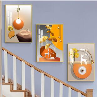 复式楼梯装饰画走廊过道挂画客厅高级感沙发背景墙壁画轻奢三联画