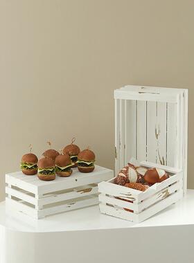 造型收纳框 做旧白色剥落斑驳感木框 层次造型架 白色婚礼甜品台