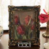 画框家居摆饰墙面装 覆古欧式 vintage浮雕黑色树脂相框画 饰雕花壁