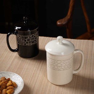 磁州镇陶瓷茶杯有盖杯家用饮水杯办公会议杯接待杯子邯郸礼品杯
