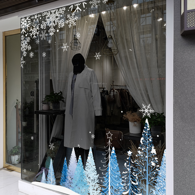 耶诞节装饰场景布置窗贴节日氛围雪花树装扮静电贴橱窗玻璃门贴纸