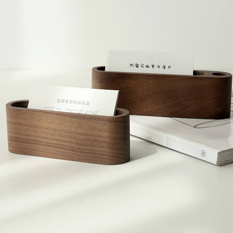 实木名片盒创意高档黑胡桃木质名片架子摆台男商务名片夹名片底座