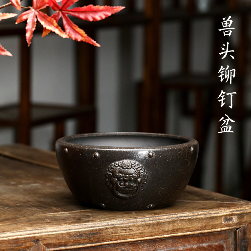 紫砂花盆桌面绿植盆景盆创意陶瓷个性花器老桩多肉菖蒲盆古典