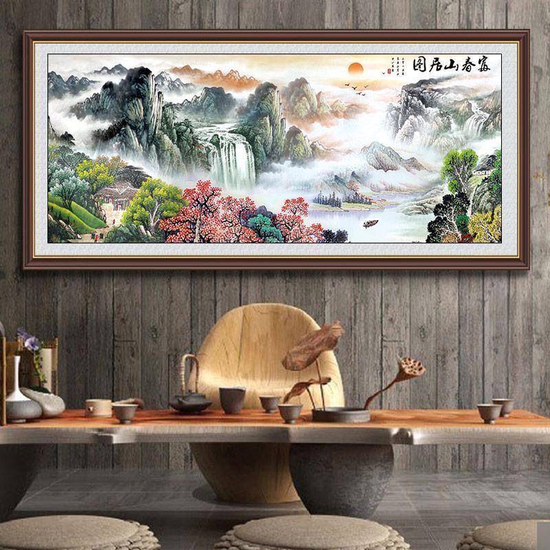 【惊喜折扣价】富春居图十字绣厅新山水画大款幅满绣流水生山财聚