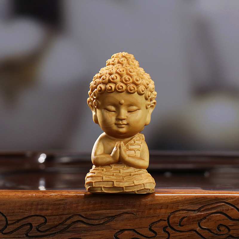 {活动价}黄杨木雕中式莲花底座释迦牟尼手把件Q版宝宝佛神像摆件