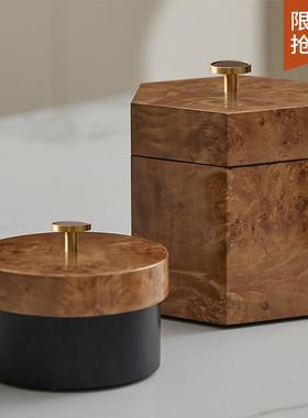 原木风家居别墅客厅茶几木质首饰收纳盒储物盒摆件高级感软装搭配
