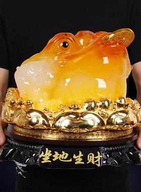 招财金蟾摆件坐地生财金蝉踩聚宝盆元宝工艺品家居客厅收银台摆设