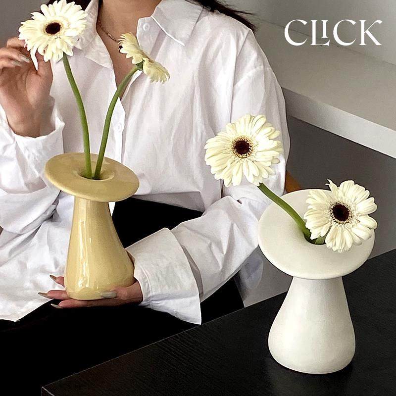 Click原创设计蘑菇型陶瓷花瓶摆件插花器 可爱艺术家居装饰 桌面