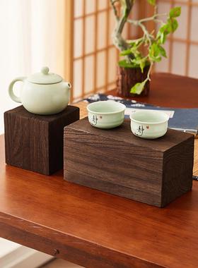 实木桌面方底座工艺品陈列架茶几茶室镇纸加厚香炉茶具支架