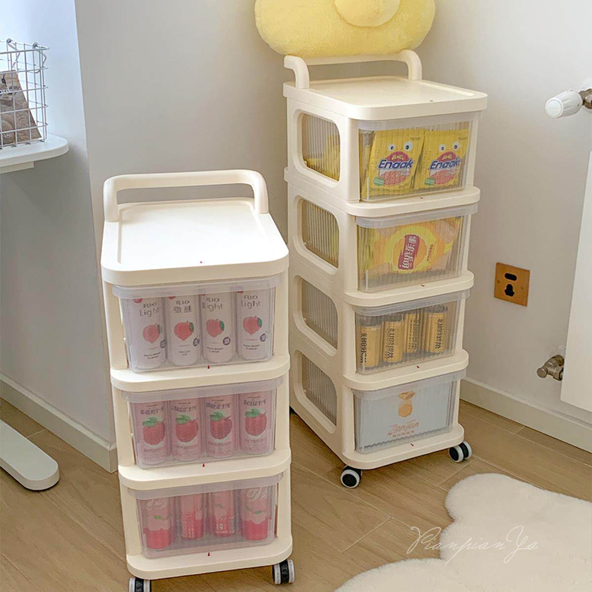 家用手推车置物架多功能收纳柜带滑轮移动式多层零食杂物收纳盒
