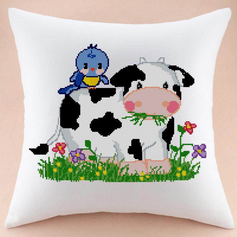 艺站治愈系十字绣抱枕卡通动漫抱枕可爱小奶牛沙发汽车靠垫自己绣