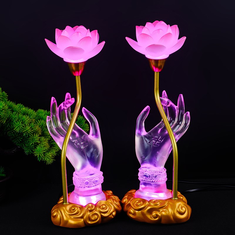 琉璃佛手LED莲花灯长明灯佛前供灯观音神台灯家用仙堂供奉灯插电