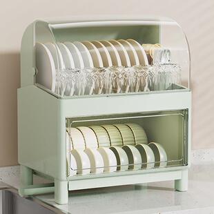 厨房双层透气碗筷收纳盒沥水碗架带盖子装碗碟盘置物架大容量餐具