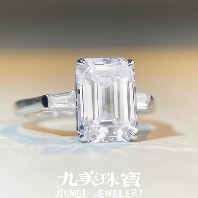 S925纯银大方糖戒指女宝塔祖母绿切割高碳钻锆石宝石彩宝戒指批发
