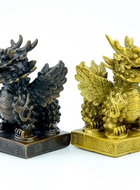 批发精工纯铜 仿古 小号方低飞麒麟摆件 家居客厅工艺品摆设