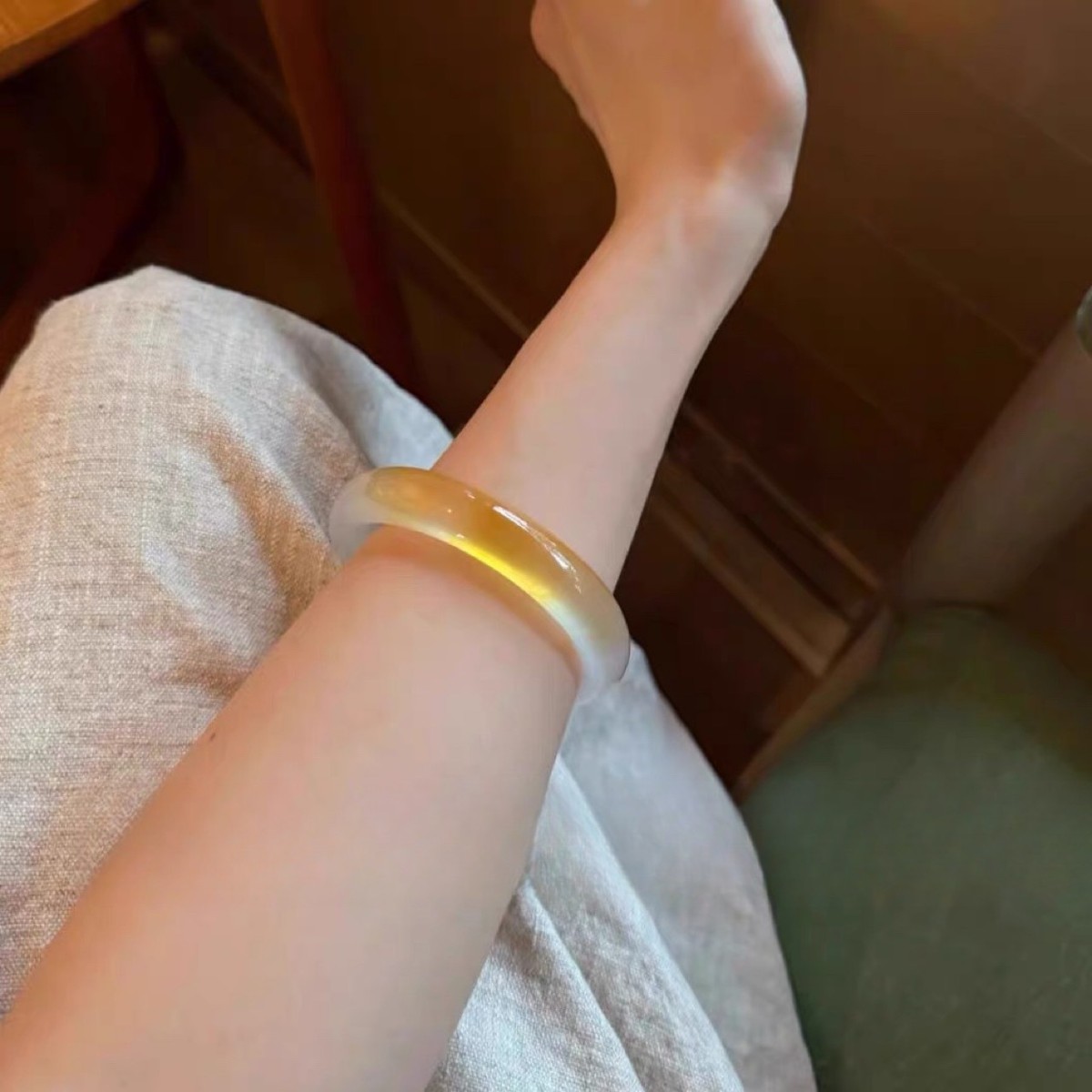 高冰透一口糖手镯冰种玉镯玉石翡翠黄翡色金丝玉余太翠石英岩玉