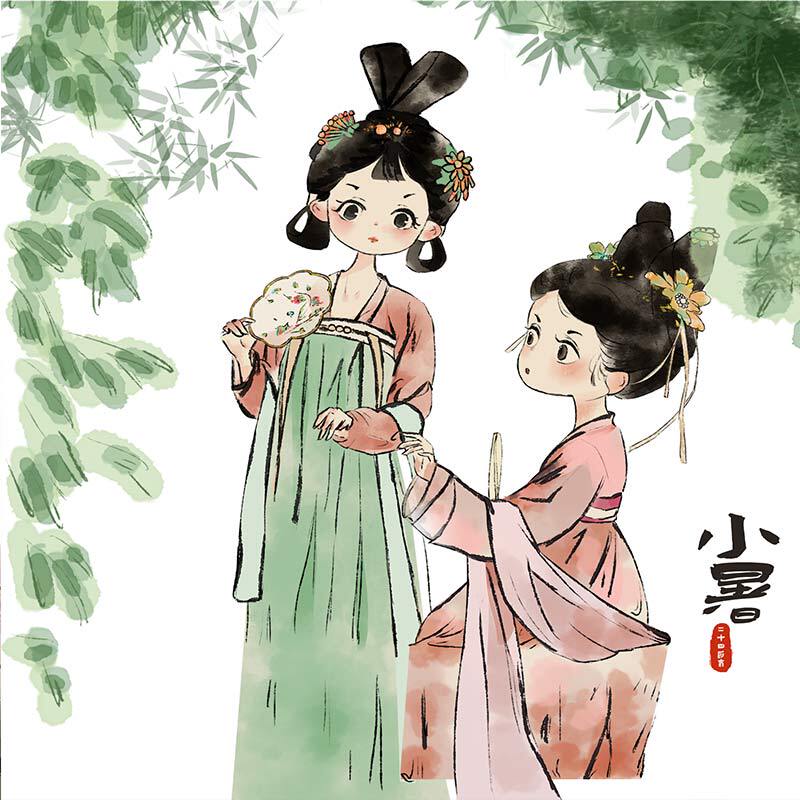 新中式汉服版卡通二十四节气幼儿园学校装饰画餐厅校园展示墙挂画图片