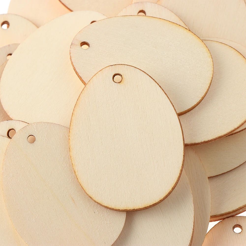 10/25/50Pcs Happy Easter Eggs Drawing Wooden Craft Easter De