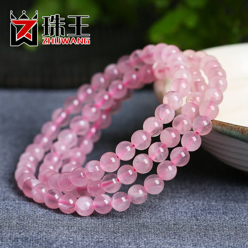 珠王饰品 天然5A级马达加斯加粉晶三圈手链马粉手串批发厂家直销