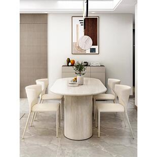 洞石餐桌天然大理石家用法式椭圆形现代简约网红小户型覆古餐厅