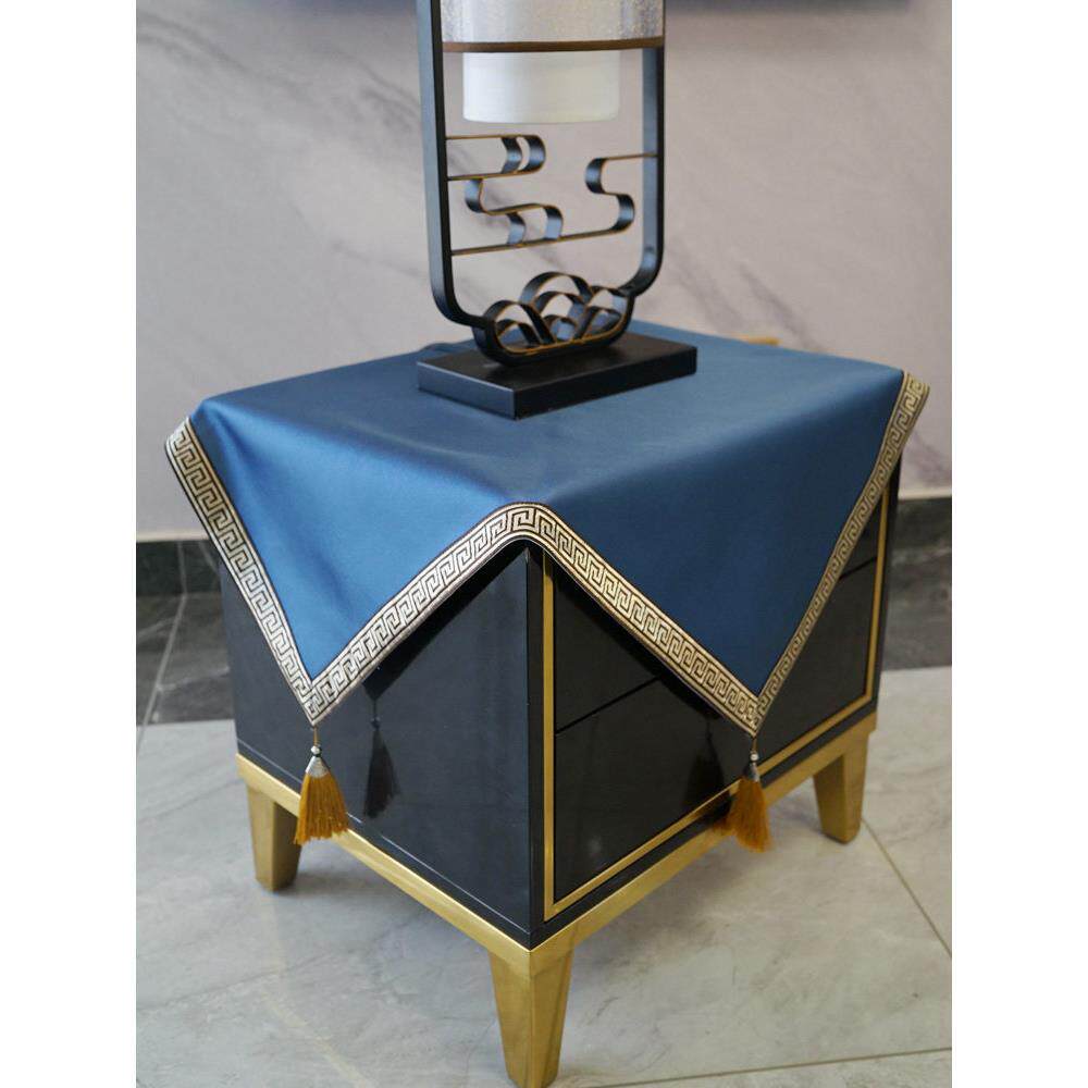 新中国风皇家蓝台布面料棉麻无障碍豪华台布方高档纯色布垫防尘布