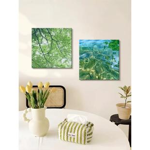 水波纹餐厅组合装饰画绿色大树景观挂画客厅背景墙壁龛艺术纹理画