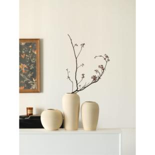 花无缺 艺术侘寂风陶瓷花瓶水培插花白色拉丝粗陶罐客厅摆件装饰