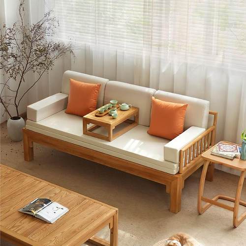 全实木罗汉床新中式白蜡木小户型客厅书房瑞泽两用折叠推拉沙发床