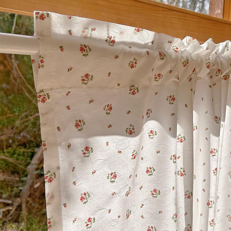 韩式小清新印花玫瑰窗帘白色法式半帘厨房短帘门帘隔断遮挡帘装饰