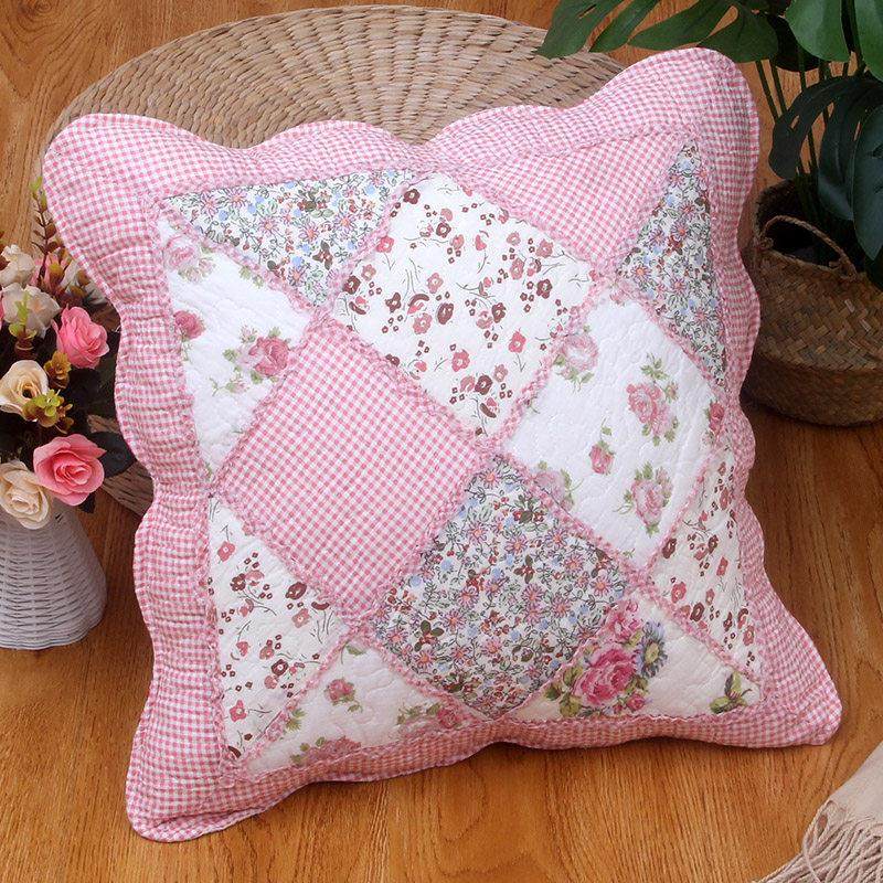 新田园拼布绗缝枕套，沙发靠垫，织物靠垫，汽车靠背，无芯,居家布艺,靠垫/抱枕,淘宝优惠券,粉丝福利购,淘宝优惠卷